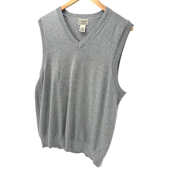 LL Bean Sweater Mens Large Cotton Cashmere Vest Gray Knit Classic V-Neck - Picture 3 of 5